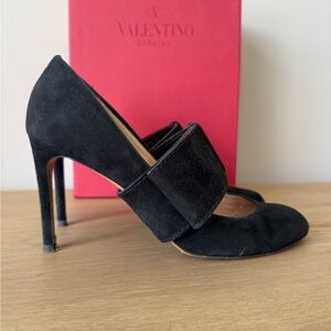 Valentino - Black Suede High Heel Pumps with Bow Strap